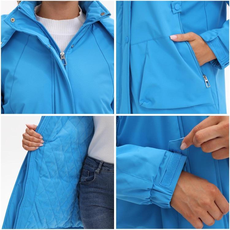 Windproof Fleece Lined Parka Jackets for Women Detachable Hooded Windcheaters Outdoor Hiking Mountaineering Warm Zipper Coats