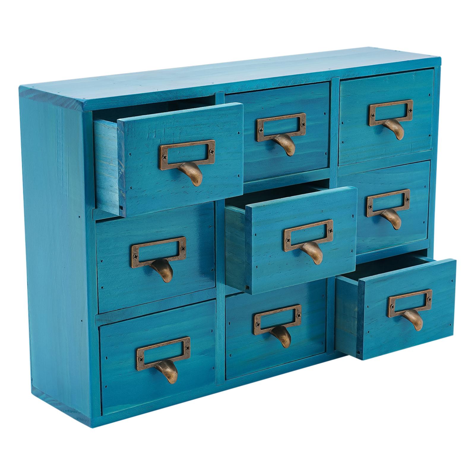 Шкаф-тумба с ящиками 9-ящичный аптекарский шкаф с этикетками Органайзер для ящиков аптекарского стола Хранение капсул для чая и кофе синий 9100₽