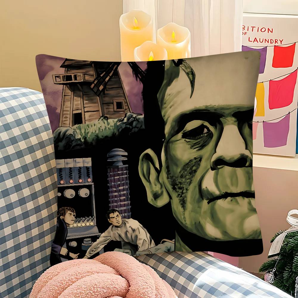 Horror Frankenstein Monsters Movie Character  Pillow Case Square Pillow Bedroom Sofa Leisure Car Living Room Home Decoration