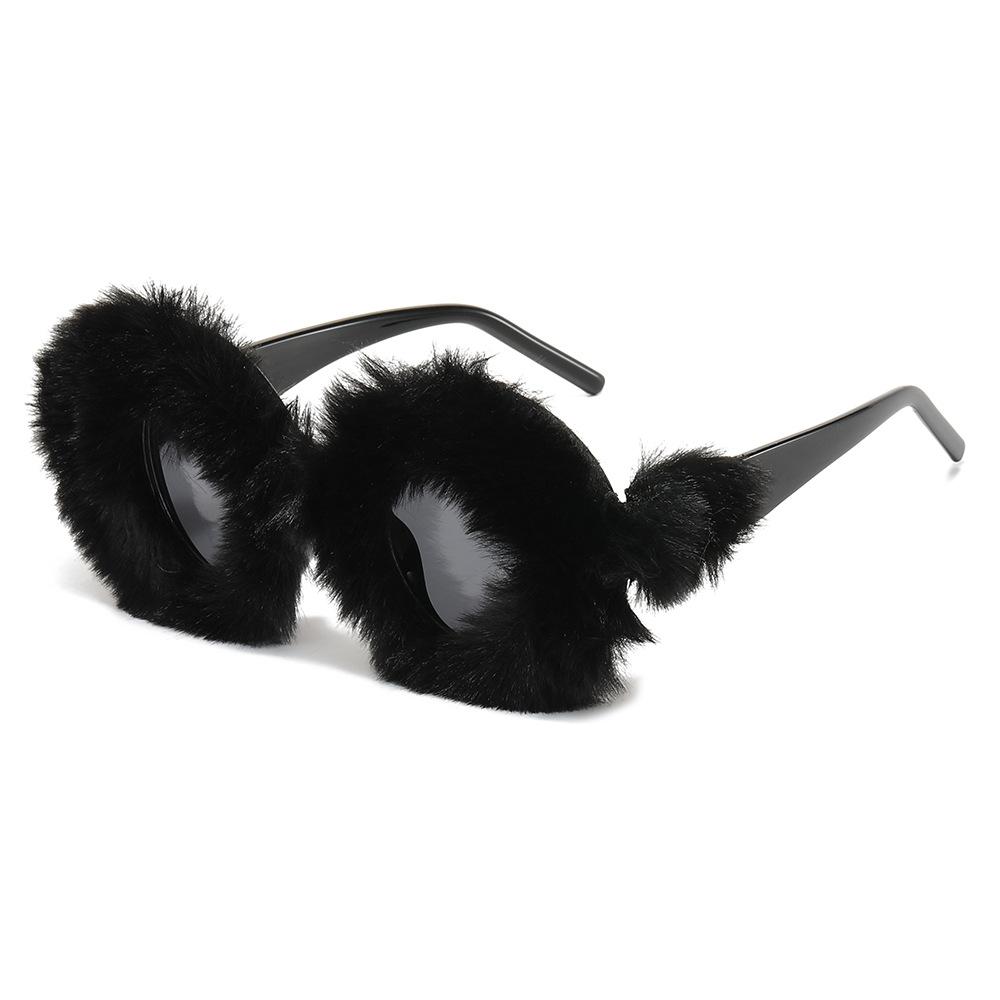 New Arrival Round Plush Sunglasses For Women Party Vintage Oversized Decorative Glasses Winter Thermal Fluffy Eyewear Uv400