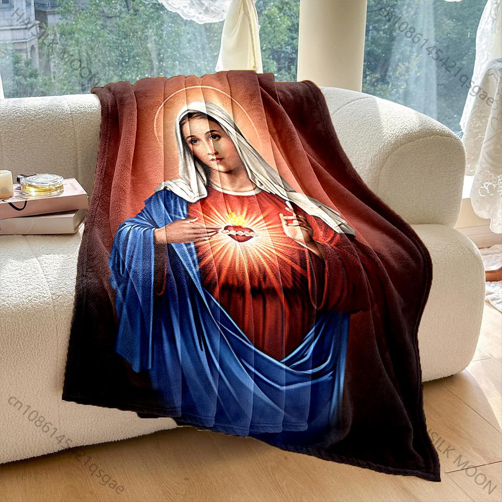 1PC Woman holding Sacred Heart Print Blanket Warm Soft Fluffy Kids and Adult Sofa Bed Throw Blanket Outdoor Travel Camping RV