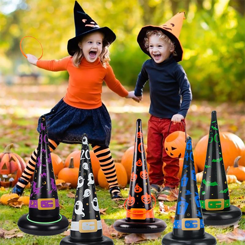 5 Stück Halloween Aufblasbarer Hexenhut Ringwurfspiel Halloween Party Indoor Outdoor Deko Zubehör Familienspiele Kinder Mitgebsel Spielzeug