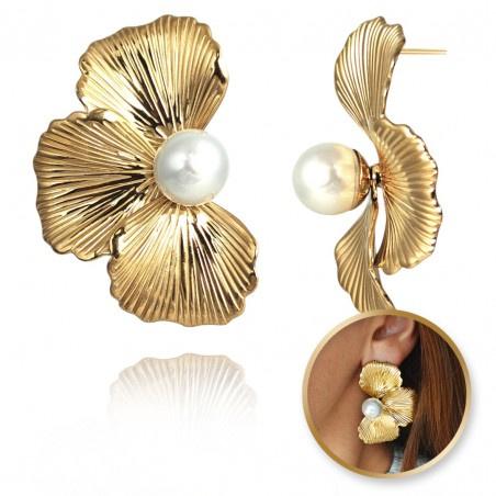 Ecarla Orecchini in Acciaio Inossidabile Placcato Oro 14K Fiore Kst3360