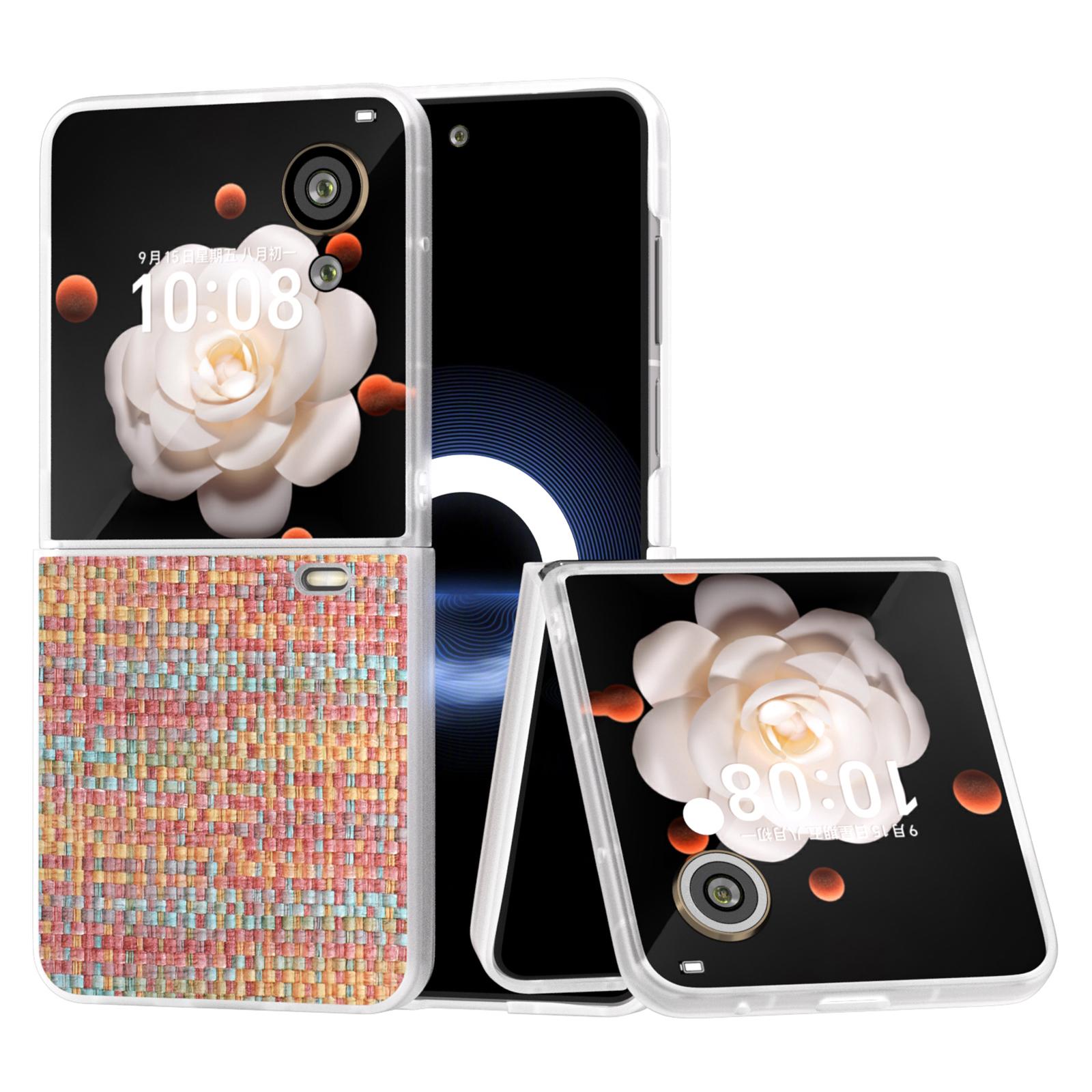 

For Honor Magic V Flip 5G Case Plaid Texture Leather+PC Phone Cover with Matte Edge Orange Red