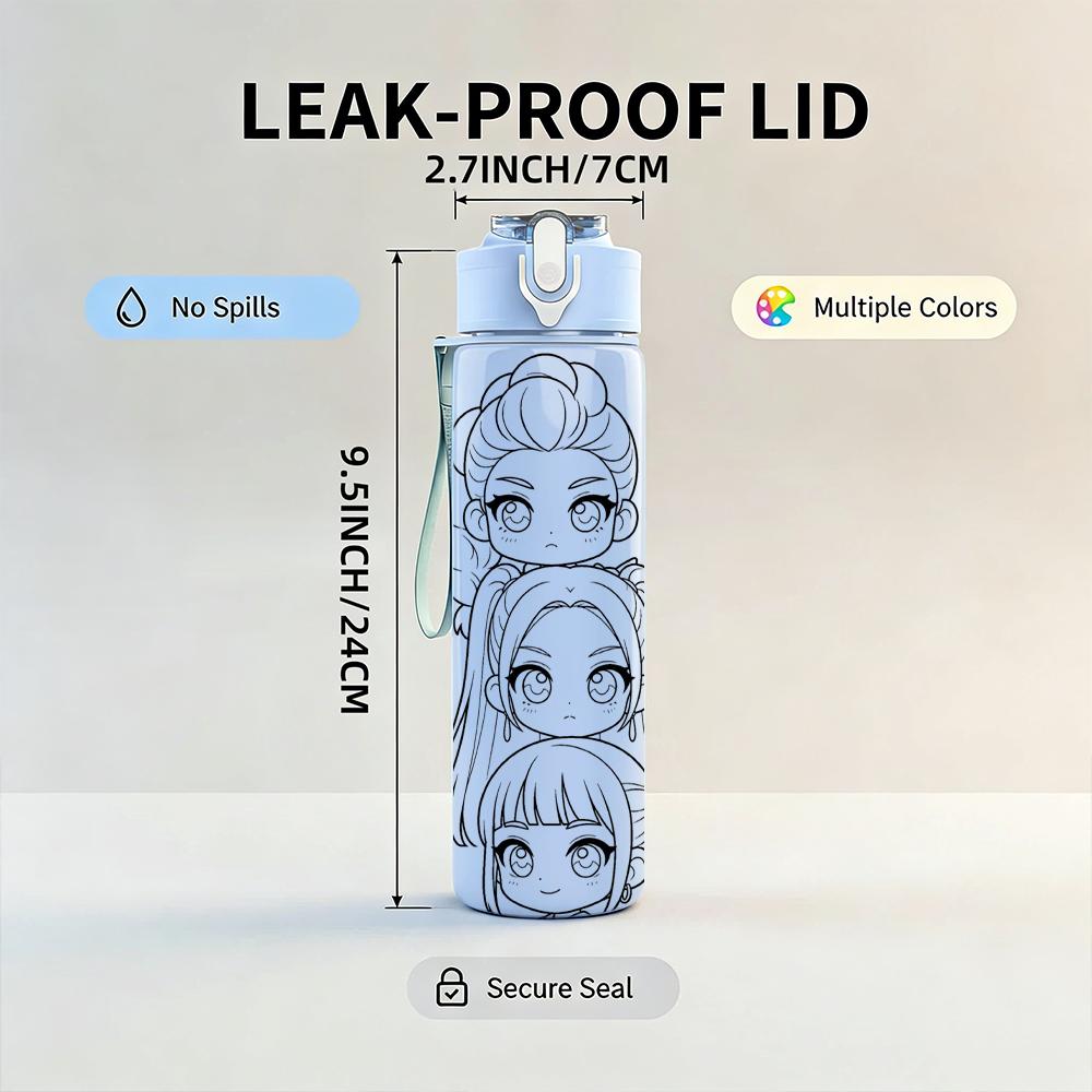 1PC Two Ladies Outline Sketch 750ml Color Plastic Sports Water Bottle Leakproof Flip Straw Lid Suitable for Sports Office Home Use