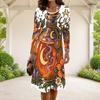Women Plus Size Round Neck Long Sleeve A Line Flared Dress White Halloween Ghost Pumpkin Printed