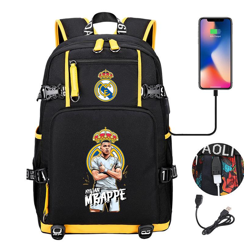 Multifunctional Camo Backpack for Students, USB Charging Casual Travel Daypack, Football Star Print Design