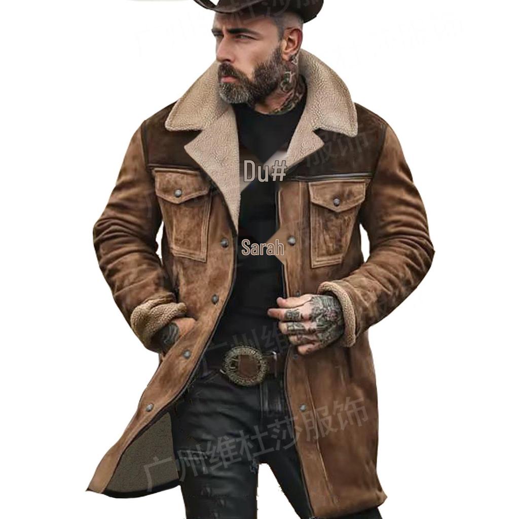 Men's 2026 Autumn/Winter Suede Patchwork Jacket with Multi-Pocket Zipper