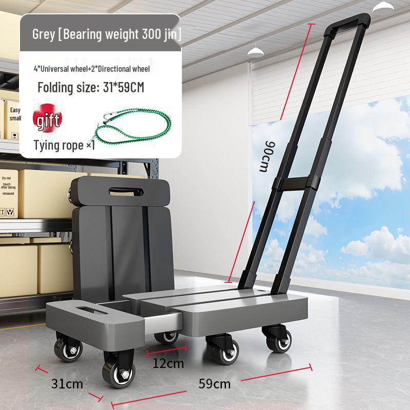 Foldable Retractable Pushcart: Portable Flatbed Cart with Drawbar for Hauling and Moving Goods.