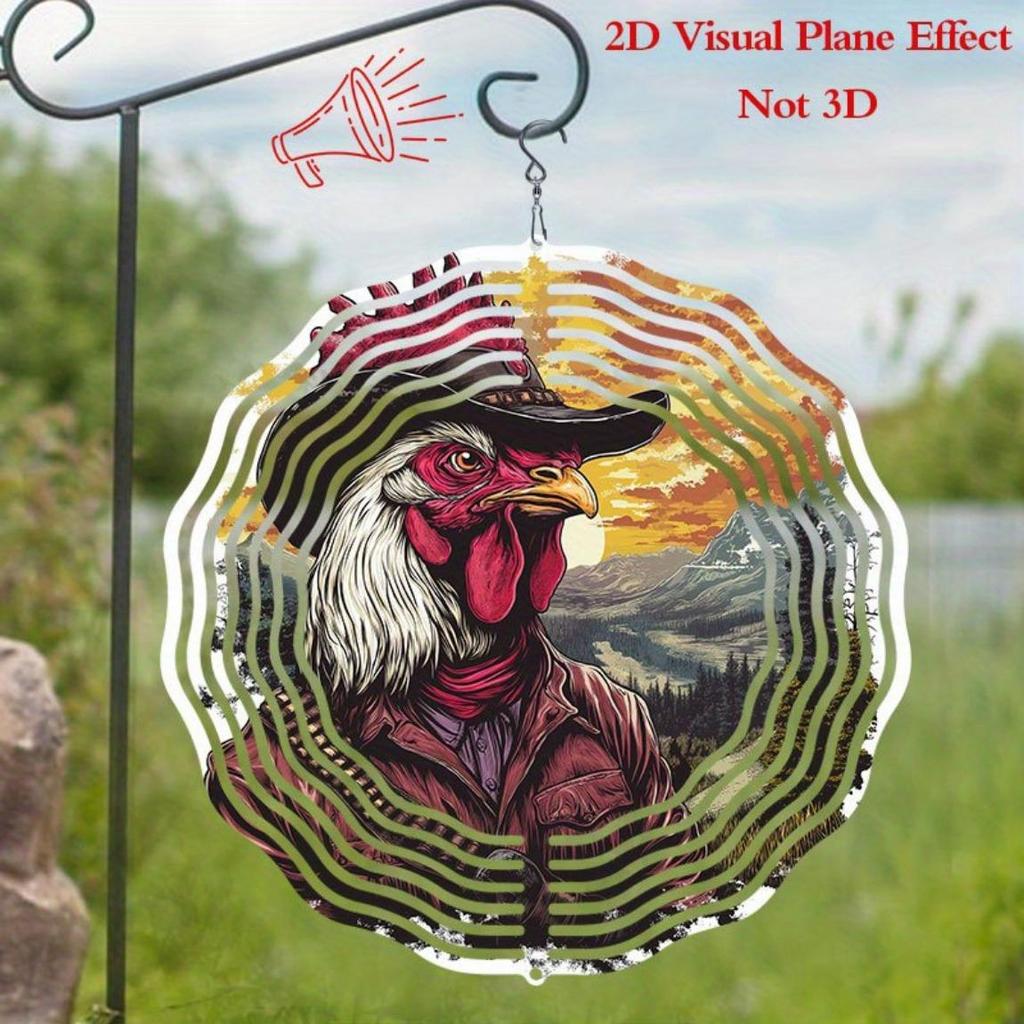 10 Inch Sunset Rooster Metal Wind Spinner with 360 Rotating Hook Vibrant Outdoor Garden Decor for Patio Yard Gift
