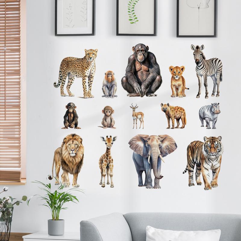 DIY Safari Animal Wall Stickers for Kids Room Decor Tiger Elephant Zebra Tropical Rainforest Savanna Nursery Decals Christmas Gifts