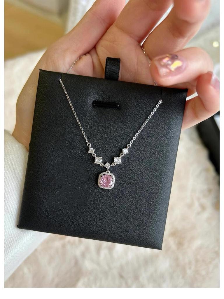 S925 Sterling Silver Small Square Sugar Necklace - Luxury Clavicle Chain Gift for Women