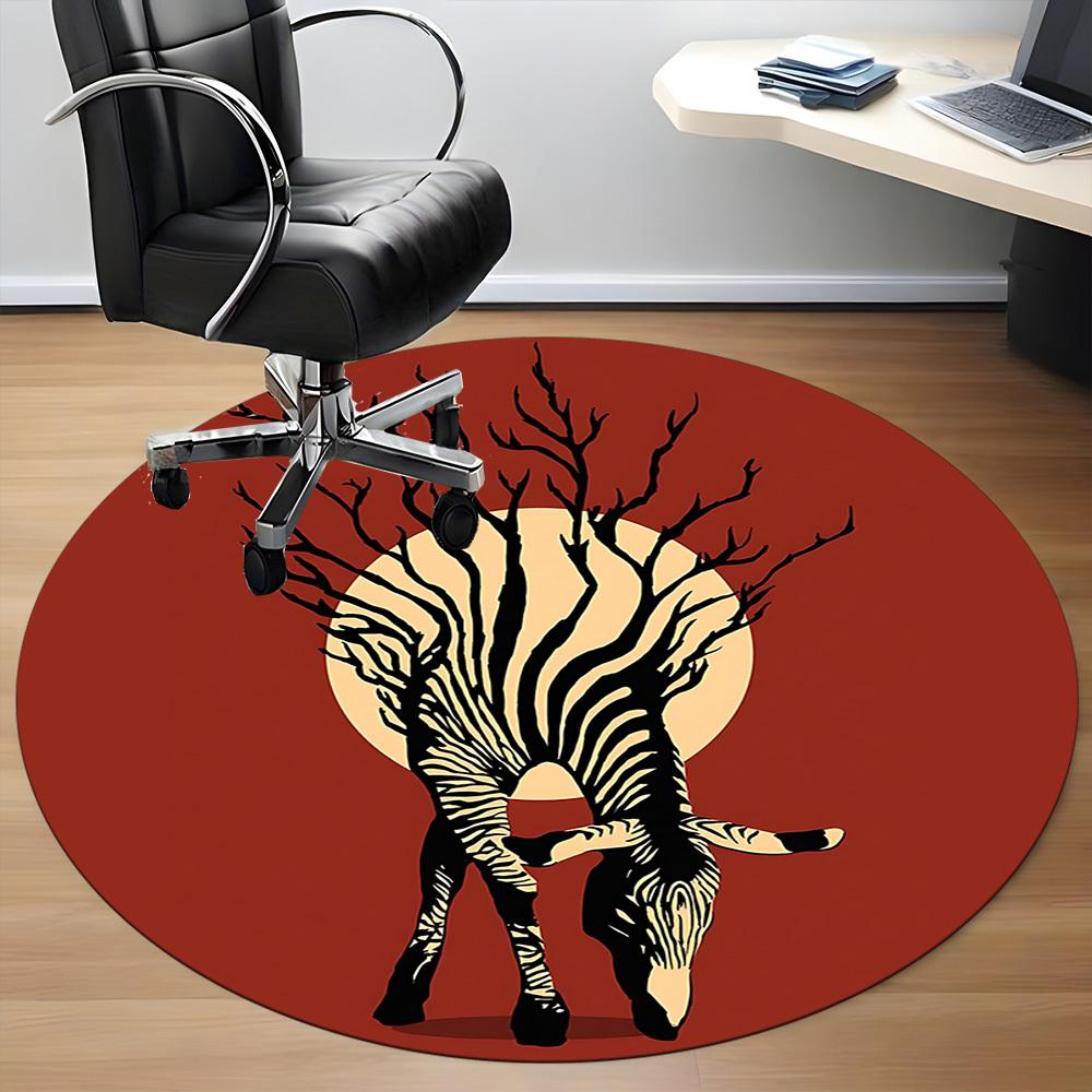1pc Zebra Tree Office Round Area Rug, Indoor Mat Suitable ForOffice, Under Office Chairs Bedroom Living Room Home Decor, Room Deco  D041