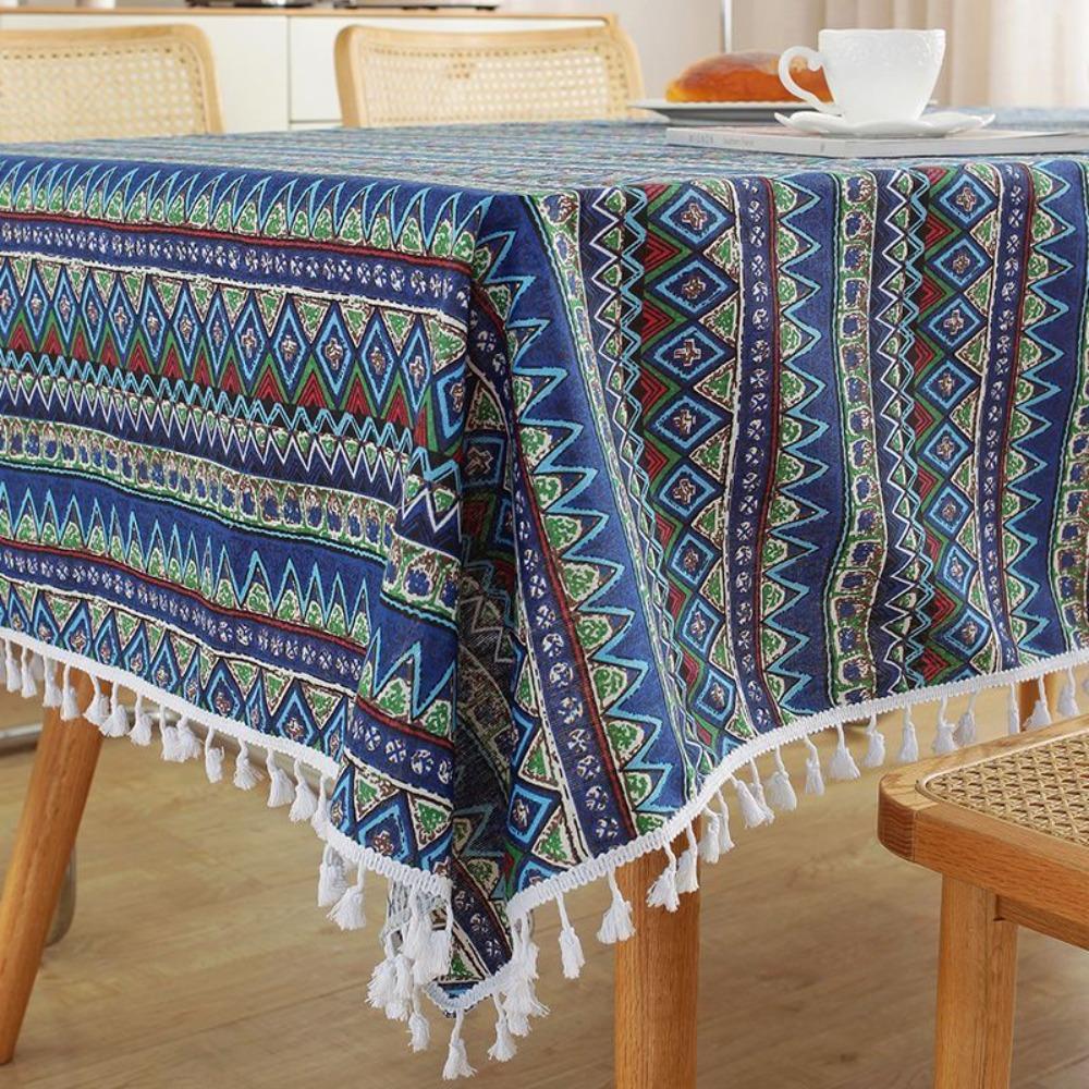 Nordic Style Bohemian Tablecloth with Tassel Table Cover Practical Ethnic Tablecloth  Living Room