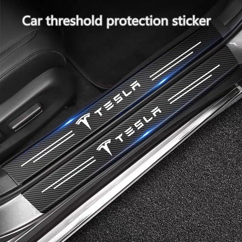 For Tesla Model 3 Y X S P100D P85D 200 logo Car Door Sill Stickers Carbon Fiber Door Sill Film Car Sticker Car Accessories
