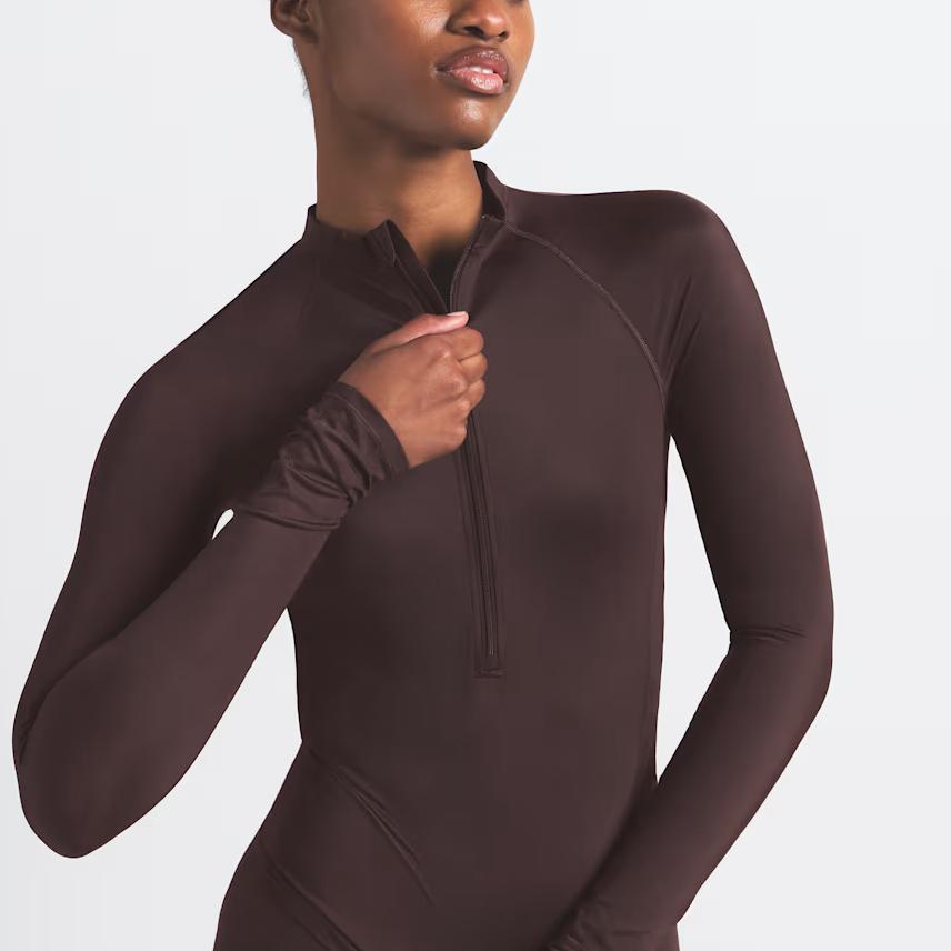 NikeSKIMS Shine Long Sleeve Half Zip Phoenix Women Tops Brown TP-ZUP-7350W-PHO