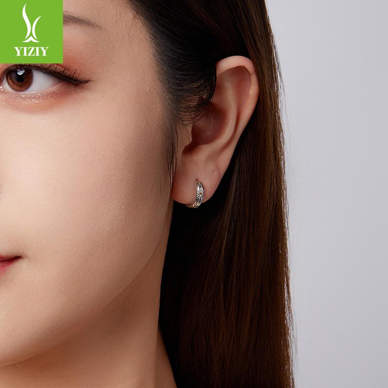 S925 Sterling Silver Carved Sunflower Ear Buckle Female, Gentle And Superior Sunflower Earrings Earrings