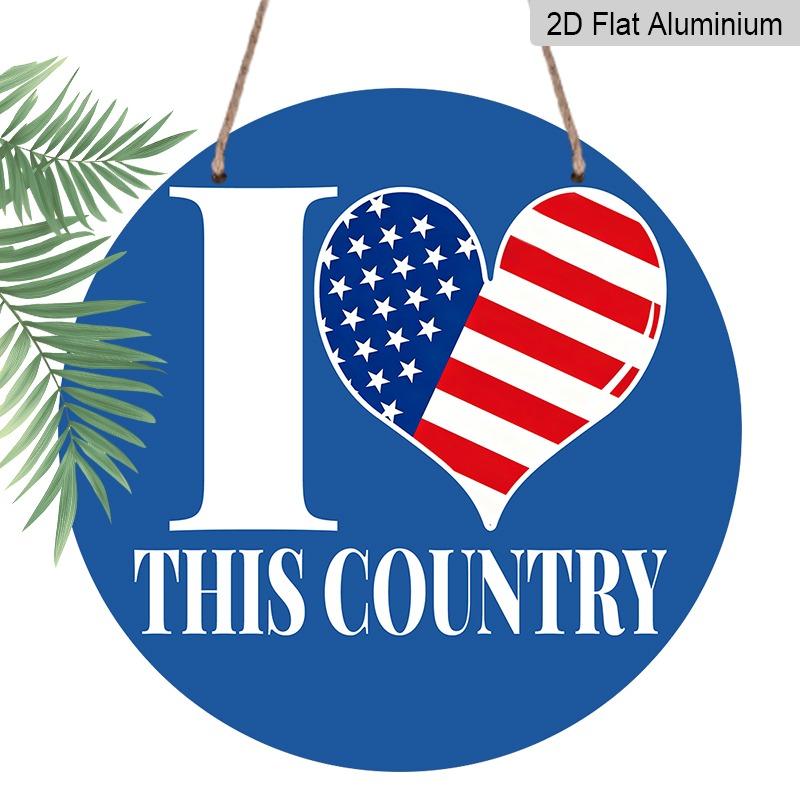 

2D Flat Retro Aluminum Wall Coverings in Various Sizes. The American Independence Day Patriotic Theme I Love This Country Is Ideal for Home Décor 20*20cm