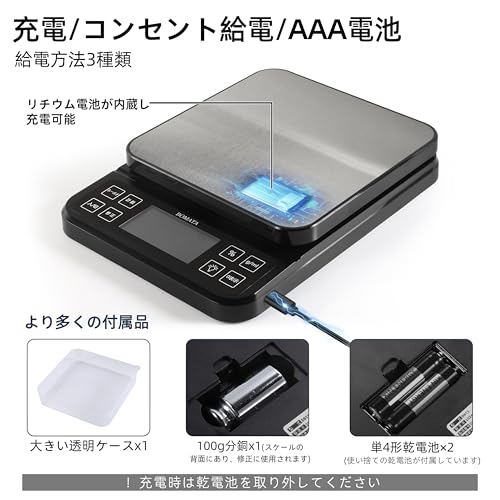 BOMATA Large Kitchen Scale, 0.1g/5kg, High Precision, Percentage Function, 100g Weight, USB Rechargeable, Dual Power Supply, Backlight, Full-View LCD,