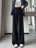 Women's Winter High-Waist Wide-Leg Wool Pants - Gray/Black