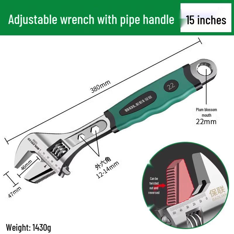 Universal Adjustable Wrench Tool Set with Large Opening - Multifunctional Pipe and Small Wrench