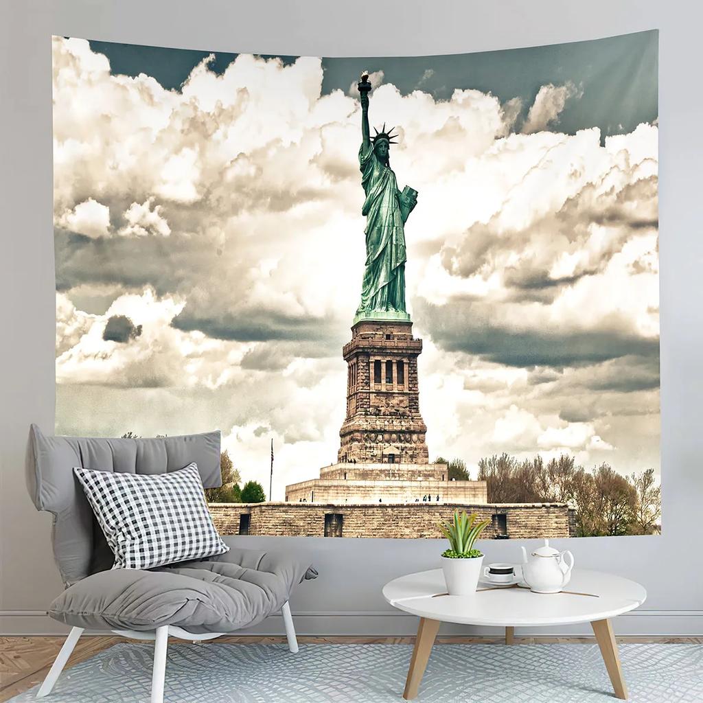 Famous Statue of Liberty Tapestry New York Sunset Night View Tapestry Art Wall Hanging Home Living Room Bedroom Dorm Tapestries