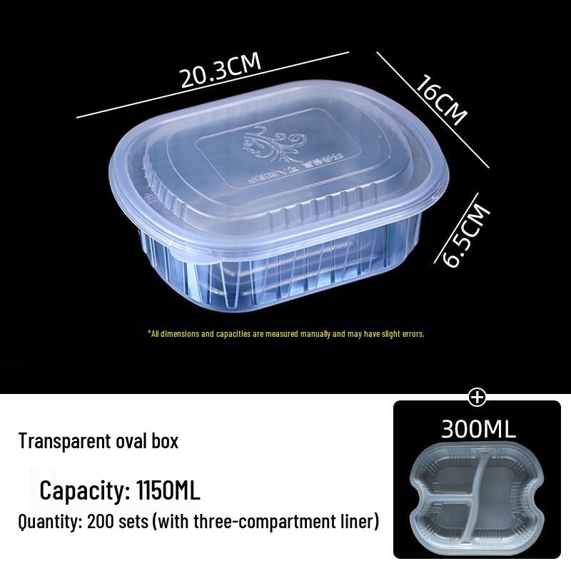 Disposable Round Double-Layer 3-Compartment Takeout Boxes, 200 Sets
