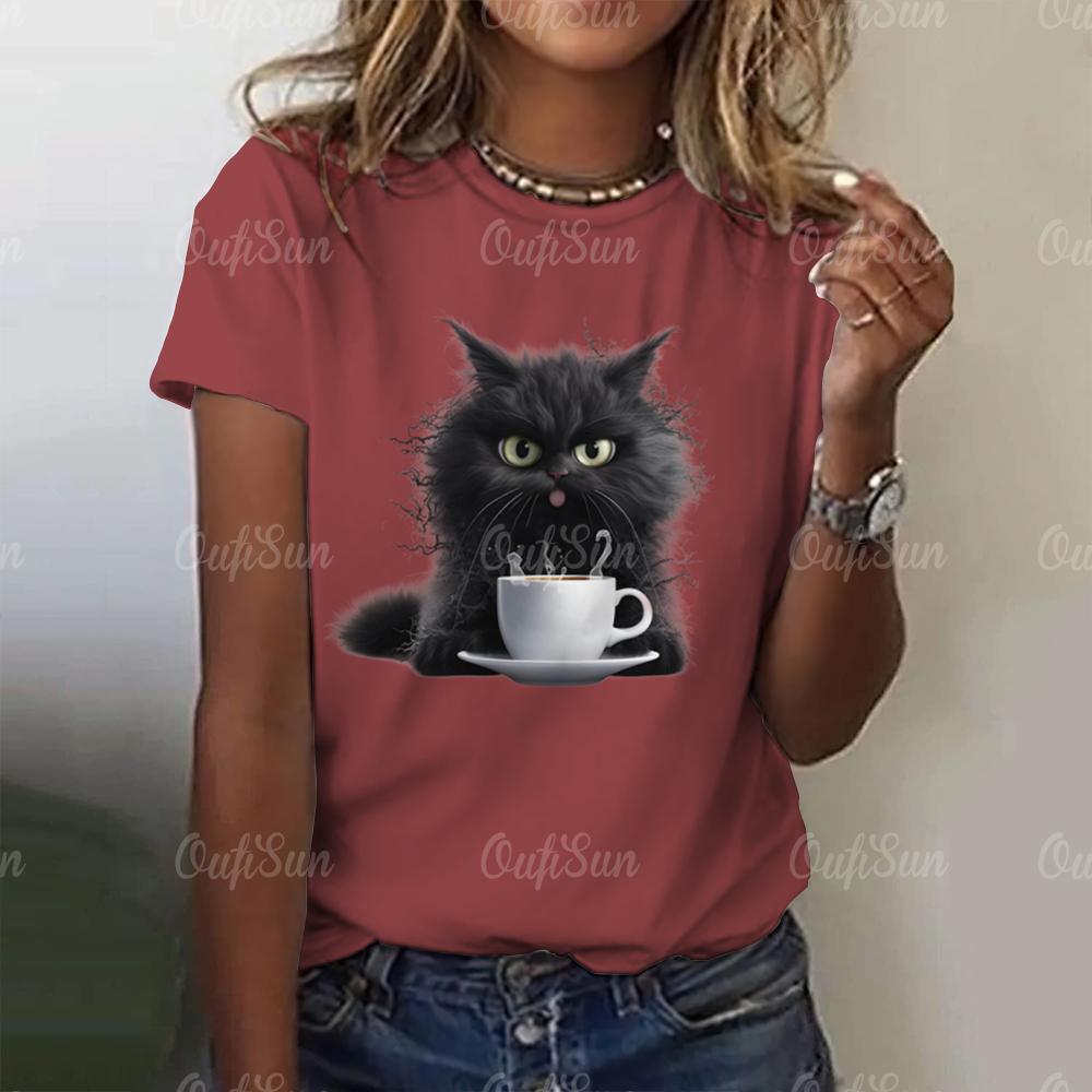 Women's T Shirt Cute Cat 3d Print Fashion Summer O Neck Casual Short Sleeve Pullover Oversized Female Clothing Animal T-Shirts