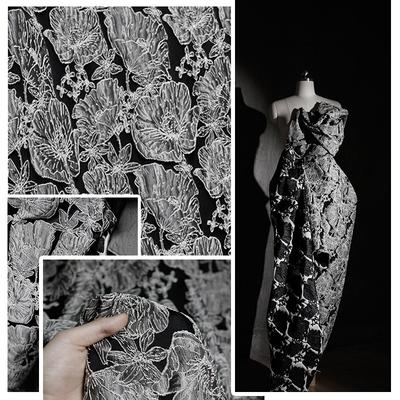 Flower Line Jacquard Texture Fabric Creative 3D Embossed Embroidery Designer Fabric for DIY Evening Gown Formal Wear