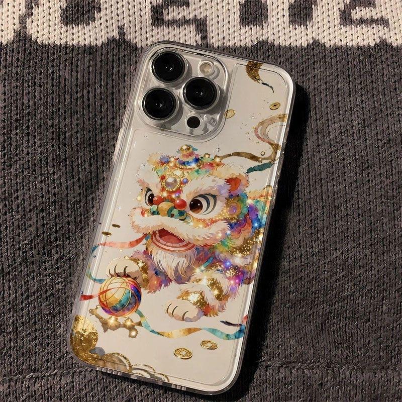 Colorful Lion Dance Chinese Style Shockproof Transparent Soft Phone Case For Apple Iphone