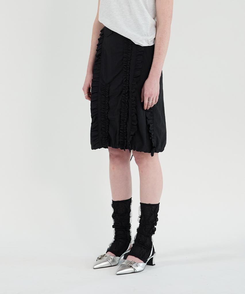Yusentig Ruffle Point String Midi Skirt Black Aw5Ms40010