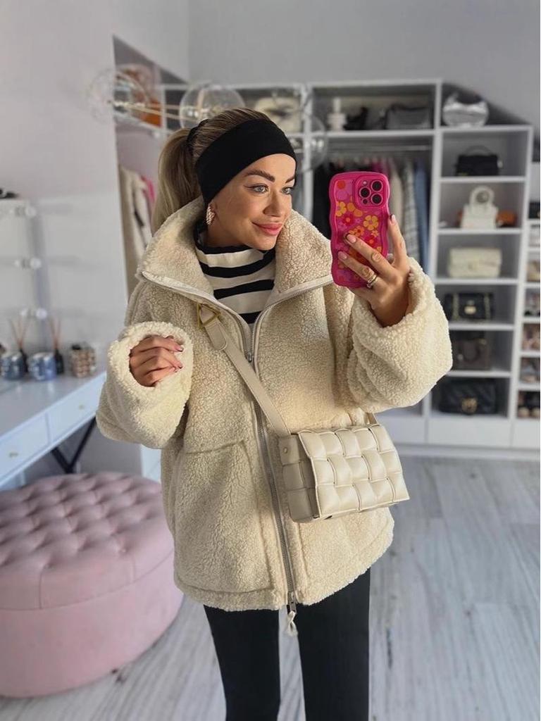 2024 European-American Style Women's High Neck Lamb Wool Blend Plush Coat