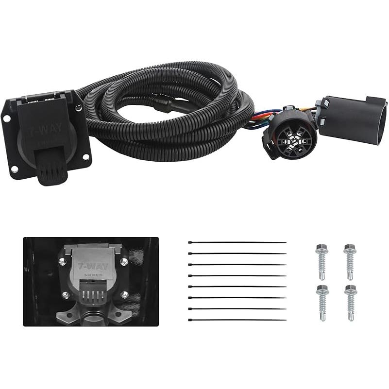 56070 7-Foot 7-Pin Trailer Wiring Harness Extension With Connector For Vehicle-Side Truck Bed,Fit For Chevy Dodge Ram GMC Ford Toyota Nissan