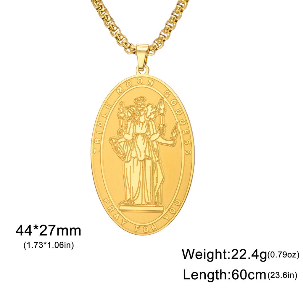 Double-sided Triple Moon Goddess Pendant Necklace Stainless Steel Hecate Choker Vintage Amulet Jewelry