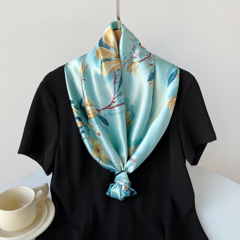 Silk Scarf Large Square Scarf Women's New 90cm Printed Vintage Wrap Scarf Satin Shawl Scarf
