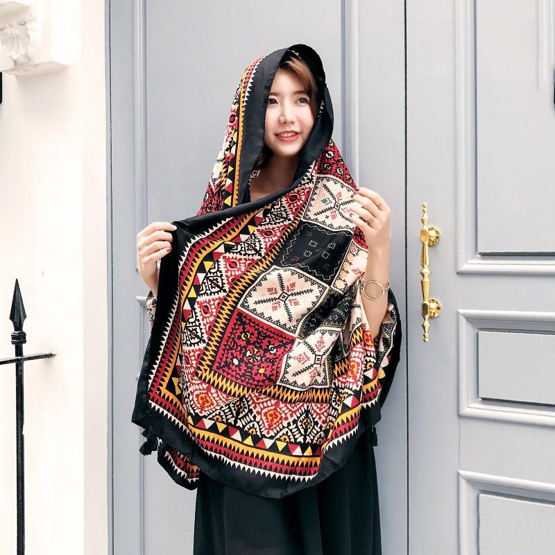 Ethnic Shawl Scarf Seaside Sunscreen Beach Silk Scarf Red Big Yarn Women'S Desert Travel Ladies Po Accessories Ladies