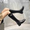 Plateau-Lederstiefel für Damen im Herbst und Winter 2025, neue hochschaftige High-Knight-Stiefel mit dickem Absatz und Diamantschnalle, aber Kniestiefel für Damen