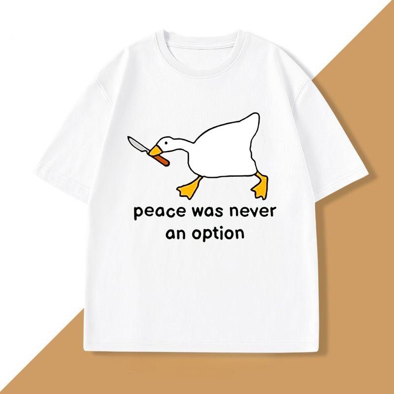 Peace Was Never An Option T Shirt WOMEN Murder Duck T-Shirt Funny Duck Goose Graphic T Shirts Casual Cotton Short Sleeve Tees
