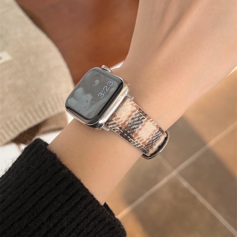 Autumn And Winter Leather Standard Plaid Woolen For Apple Watch Applewatchs10 Strap Iwatch98765Se
