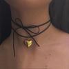 Boho Heart Shaped Pendant Clavicle Necklace Women's Black Rope Adjustable Bow Tie Girl Fashion Birthday Zircon