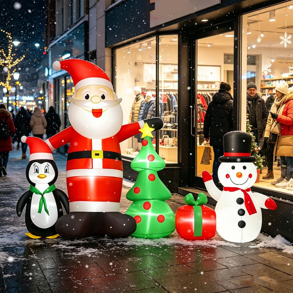 Inflatable Xmas Decor 5.9ft Blow Up Santa Snowman Penguin Xmas Tree with White Lights for Holiday Garden Yard