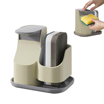 Dual Soap Dispenser with Sponge Holder Kitchen Sink Soap Pump Dispenser Set Countertop Hand Dish Soap Dispenser