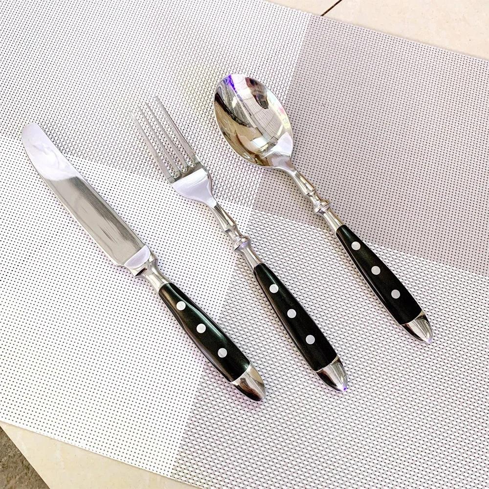 Steel Western Food Tableware Set Three Nails Knife, Fork and Spoon Practical Bakelite Black Handle Stainless Knife
