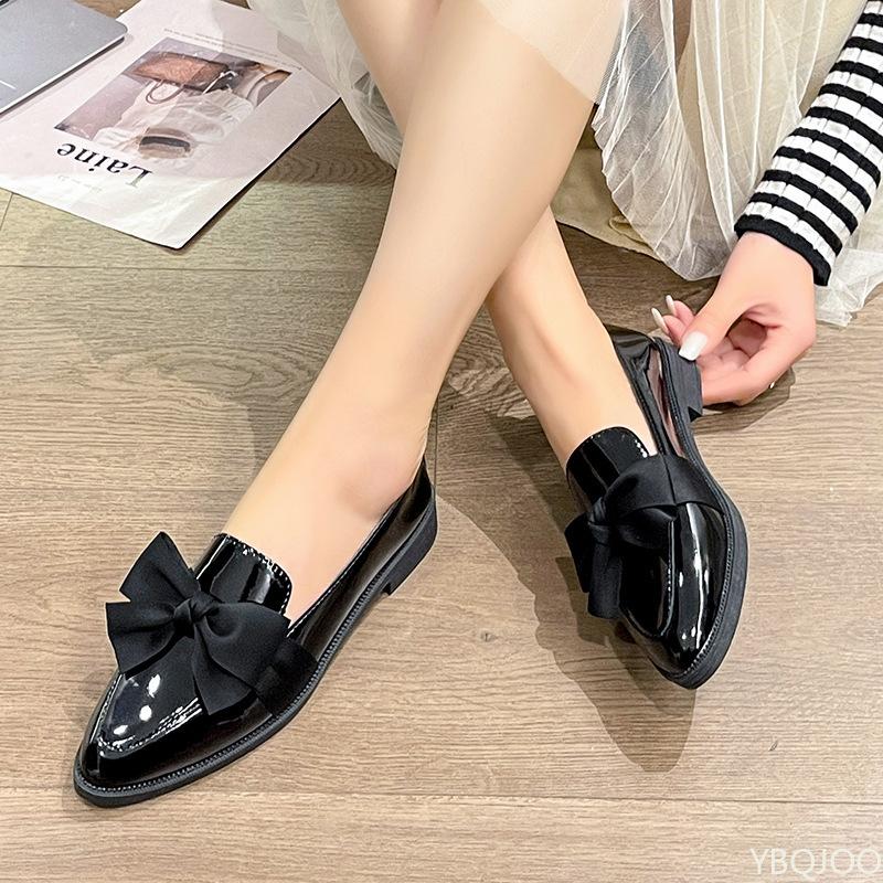 Spring new comfortable and fashionable daily casual flat shoes with pointed bows versatile comfortable women's single shoes