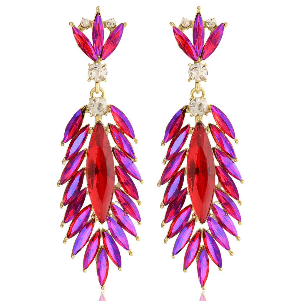Elegant Feather Drop Earrings With Crystal Waterfall For Formal Events Women