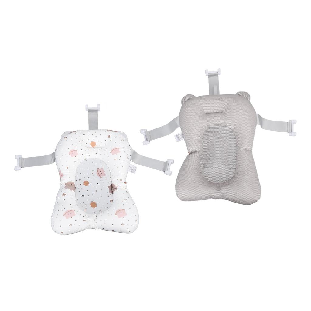 Soft Baby Bath Support Cushion Pad Cute Cartoon Bear Pattern Newborn Bathtub Floating Pillow Mat White
