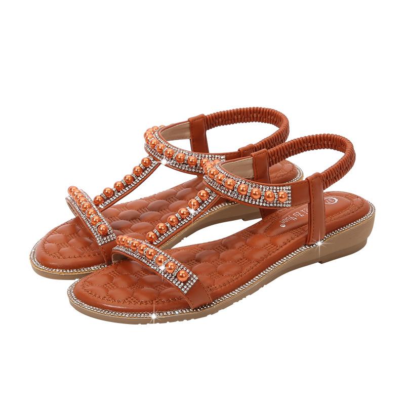 Summer Fashion Women Flat Snadals for Women 2024 Elastic Back Strap Gladiator Comfortable Non-slip Beach Shoes Wedges Sandalias