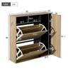 Shoe Cabinet with 2 Flaps & 1 Door – Narrow Shoe Tilt Cabinet, Open Compartments & Adjustable Shelves, Space-Saving, Wood Look/Black, 90x24x94 Cm