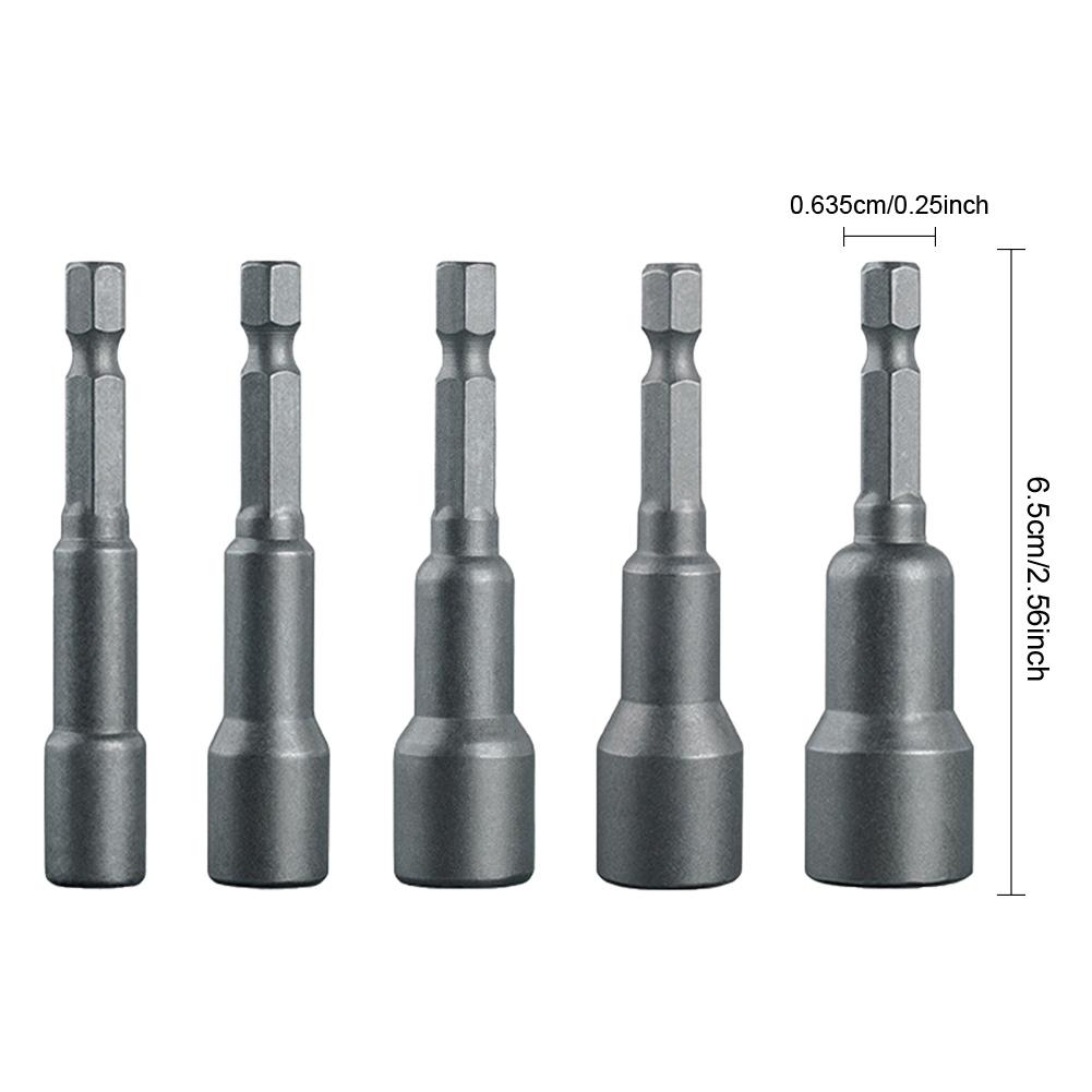 5Pcs Magnetic Nut Driver Hex Head 1/4 5/16 3/8 7/16 1/2 Inch Shank Socket Power Drill Bit Impact Drivers Socket for Power Drills