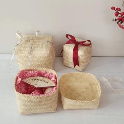 Reusable Bamboo Woven Gift Box Handmade Wedding Cookies Candy Box Bamboo Teas Tin  Party Decoration